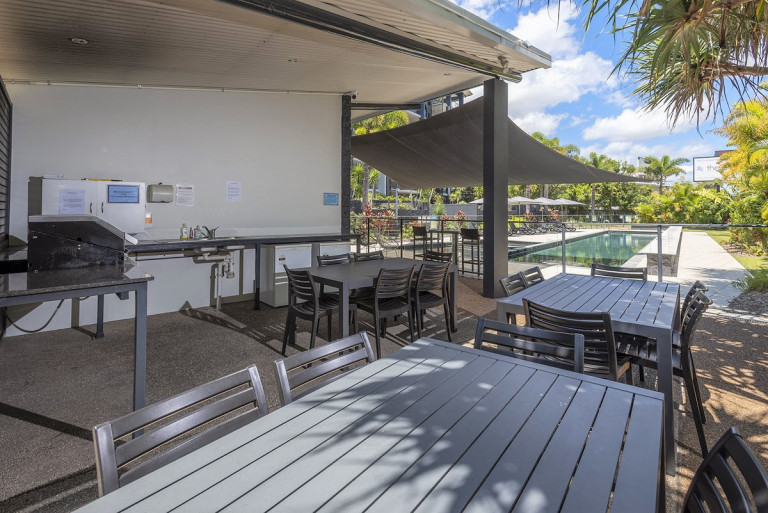 The BBQ Area is located near the pool